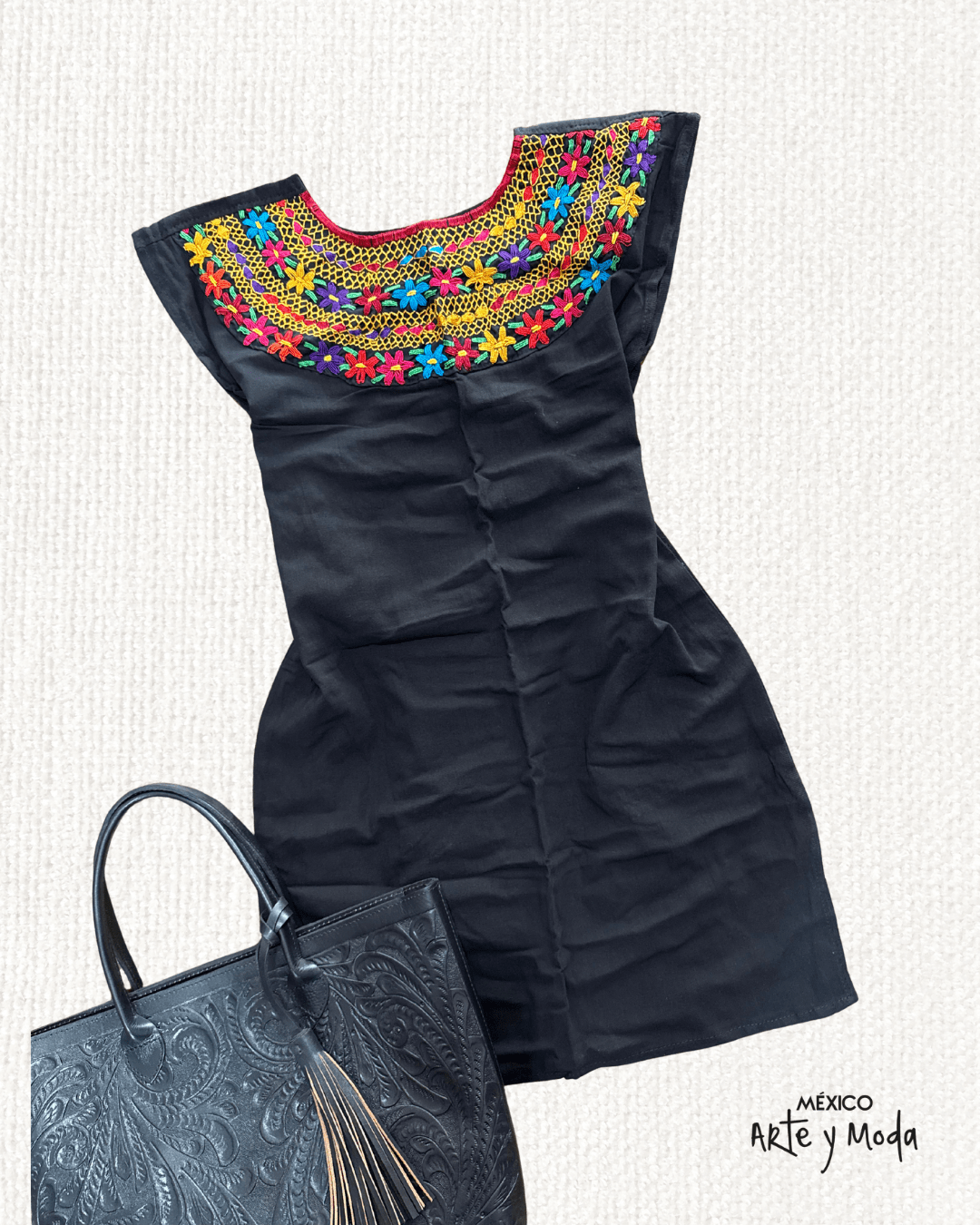 Mexican Handmade Dress Cobanero Manta Negro Mexican Handmade Dress Cobanero Manta Negro