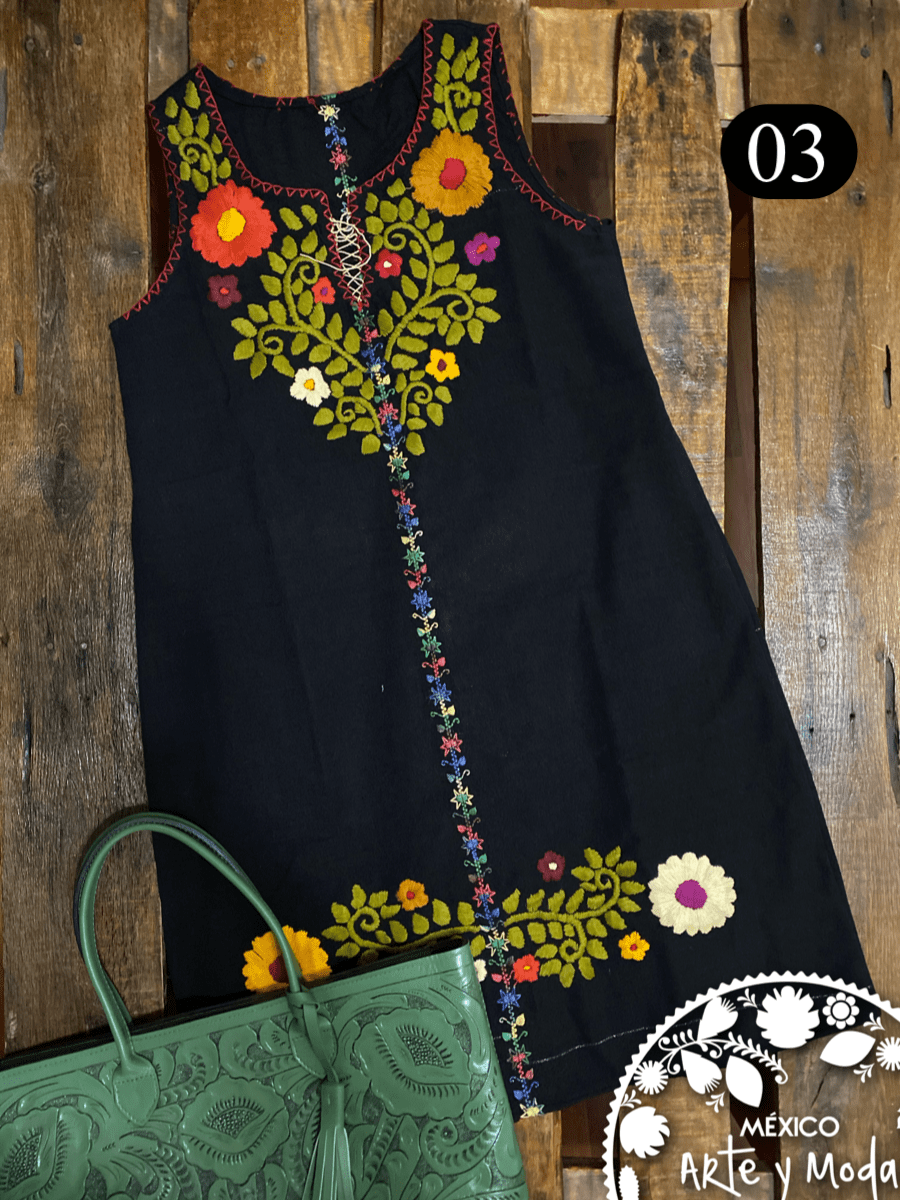 Geomatric Vestido con Faja Mexican Dress & Belt Embroidery Chiapas Pink M  V015