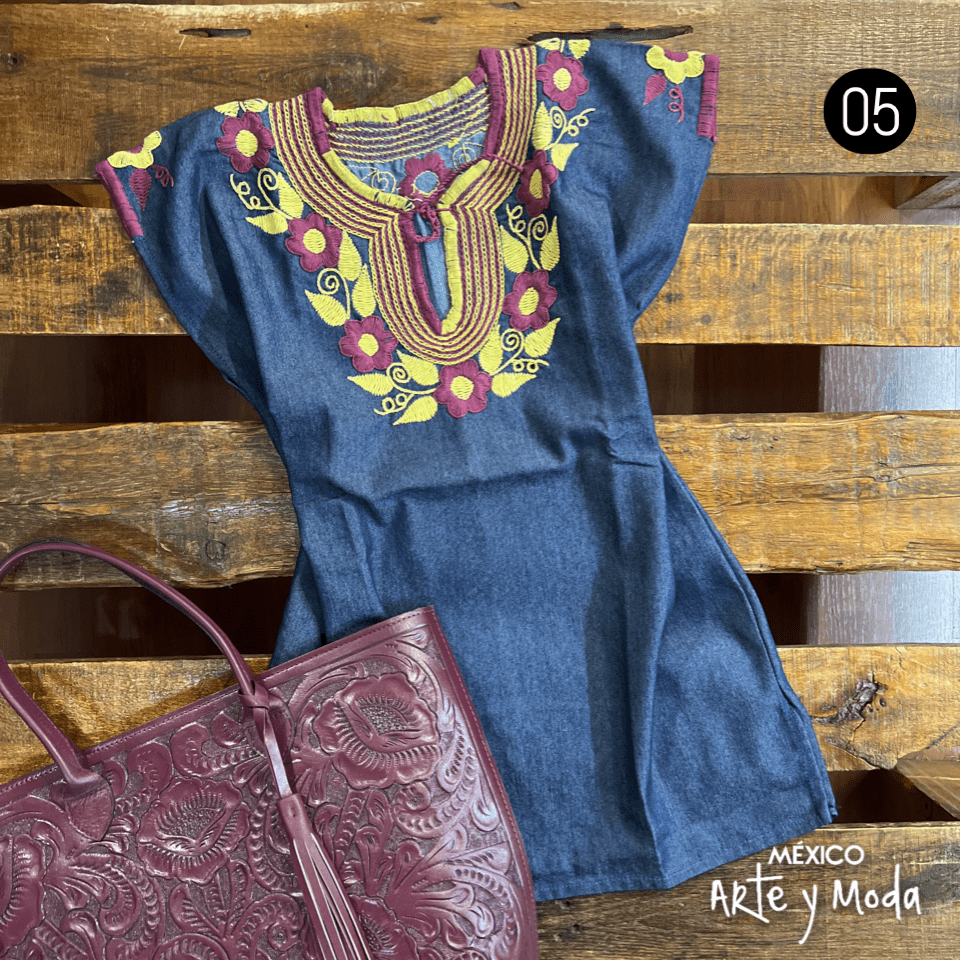 Blusa JolXic Mezclilla - MÉXICO ARTE Y MODA - Blusa Bordada