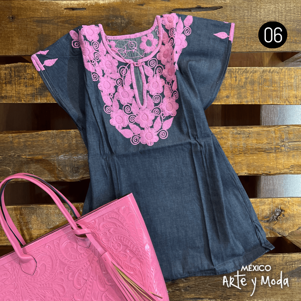 Blusa JolXic Mezclilla - MÉXICO ARTE Y MODA - Blusa Bordada
