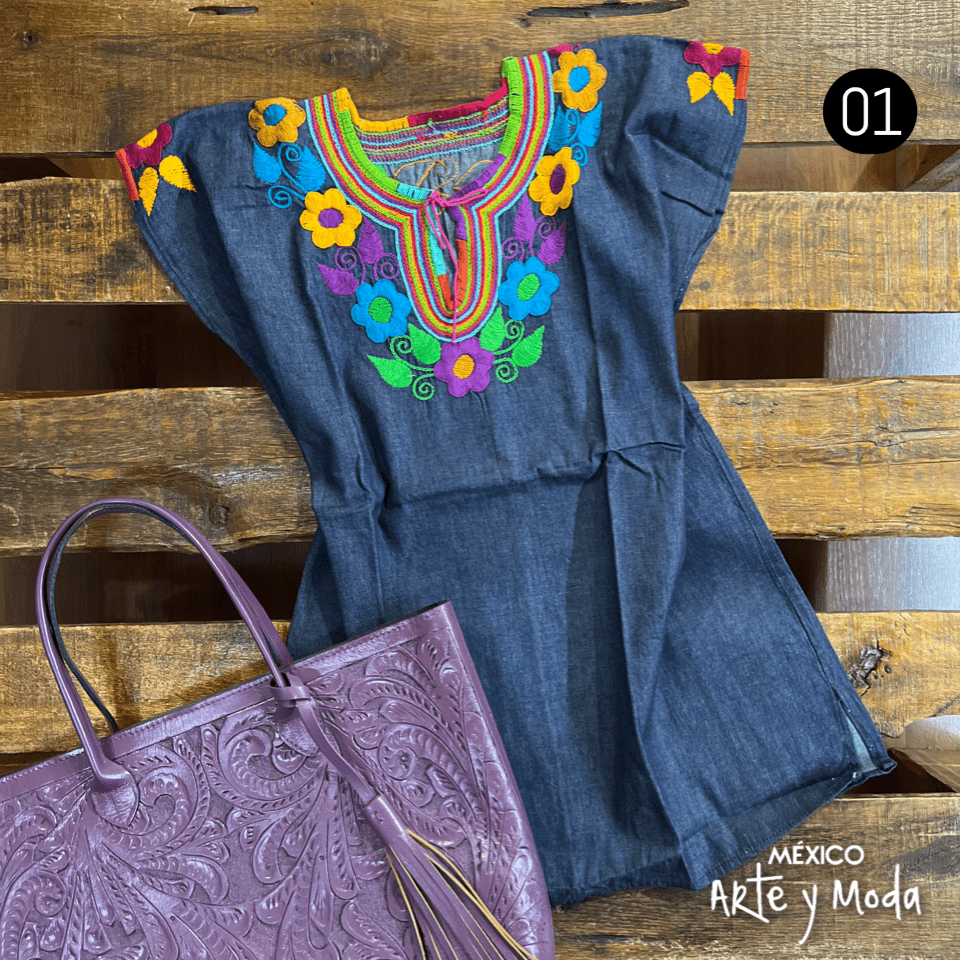 Blusa JolXic Mezclilla - MÉXICO ARTE Y MODA - Blusa Bordada