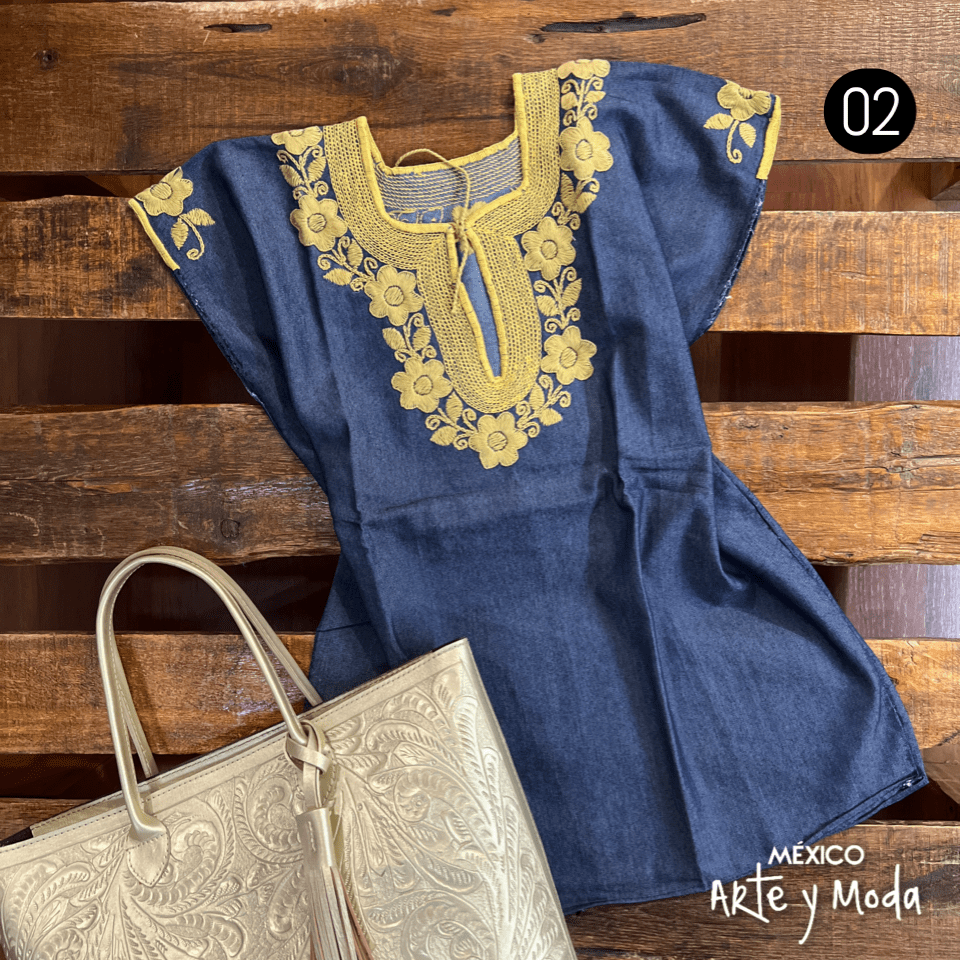 Blusa JolXic Mezclilla - MÉXICO ARTE Y MODA - Blusa Bordada