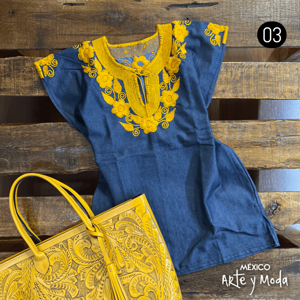 Blusa JolXic Mezclilla - MÉXICO ARTE Y MODA - Blusa Bordada