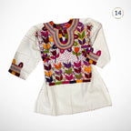 Blusa mexicana artesanal en manta premium 100% algodón, bordado a mano tradicional de milpa, manga 3/4