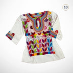 Blusa mexicana artesanal en manta premium 100% algodón, bordado a mano tradicional de milpa, manga 3/4