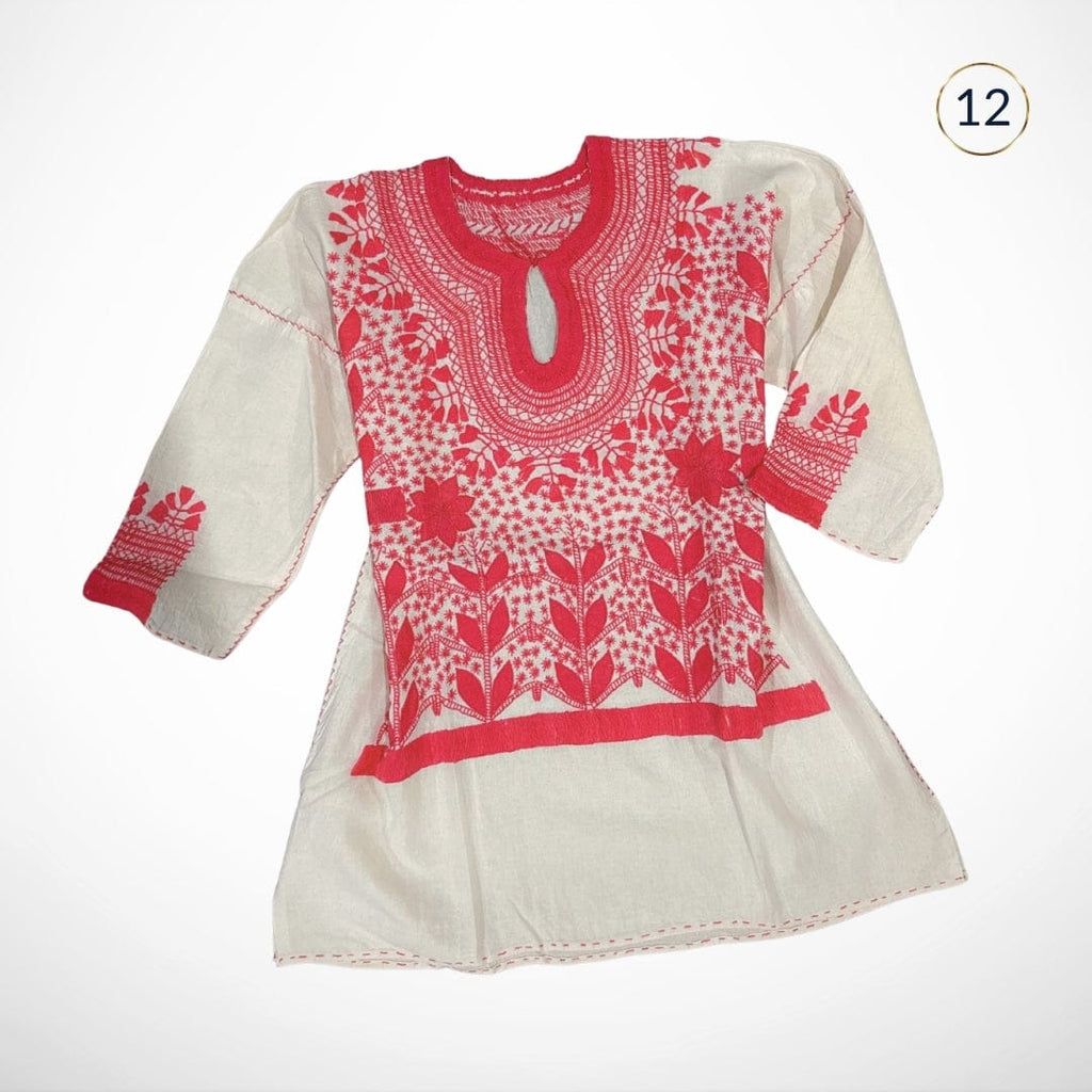 Blusa mexicana artesanal en manta premium 100% algodón, bordado a mano tradicional de milpa, manga 3/4