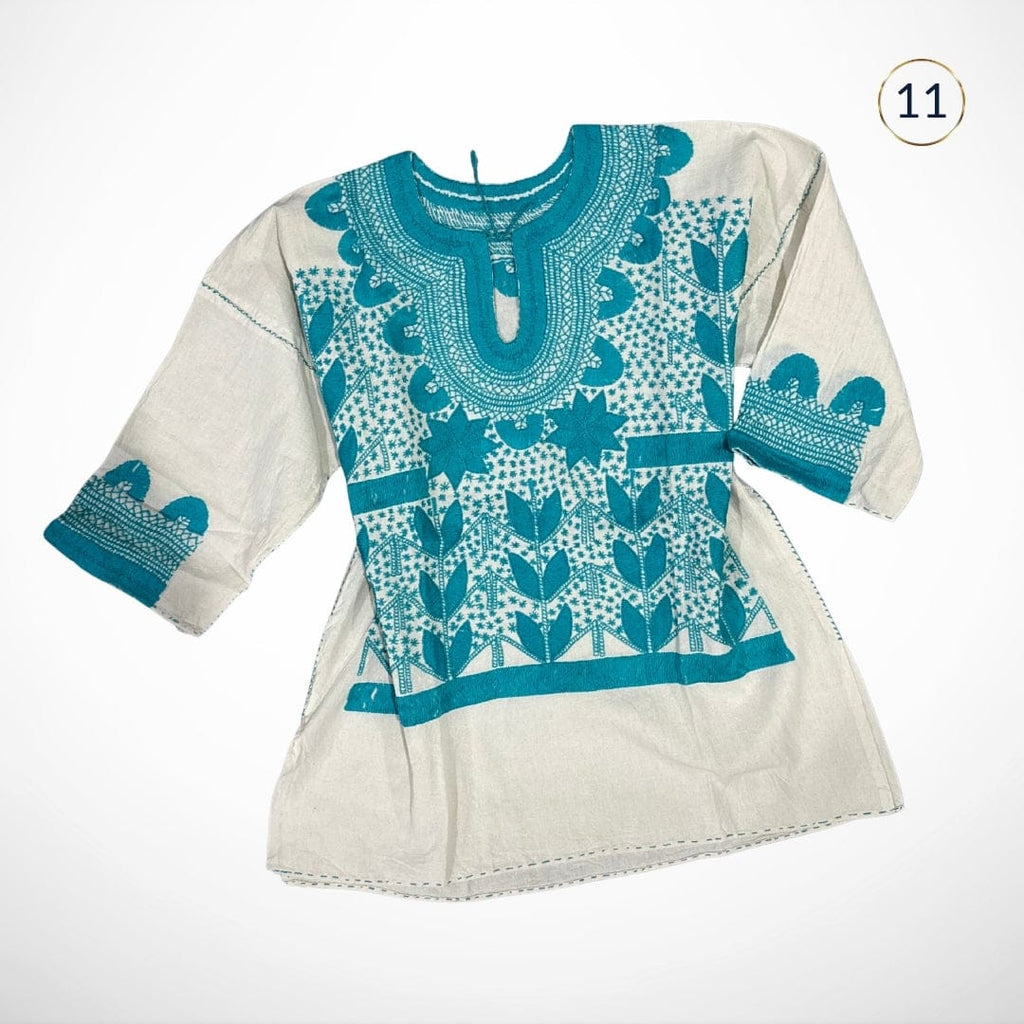 Blusa mexicana artesanal en manta premium 100% algodón, bordado a mano tradicional de milpa, manga 3/4