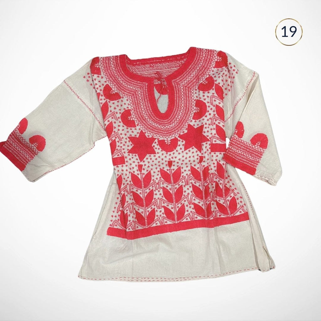 Blusa mexicana artesanal en manta premium 100% algodón, bordado a mano tradicional de milpa, manga 3/4