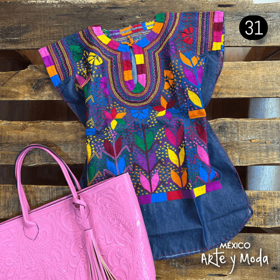 Blusa Milpa Denim - MÉXICO ARTE Y MODA - Blusa Bordada