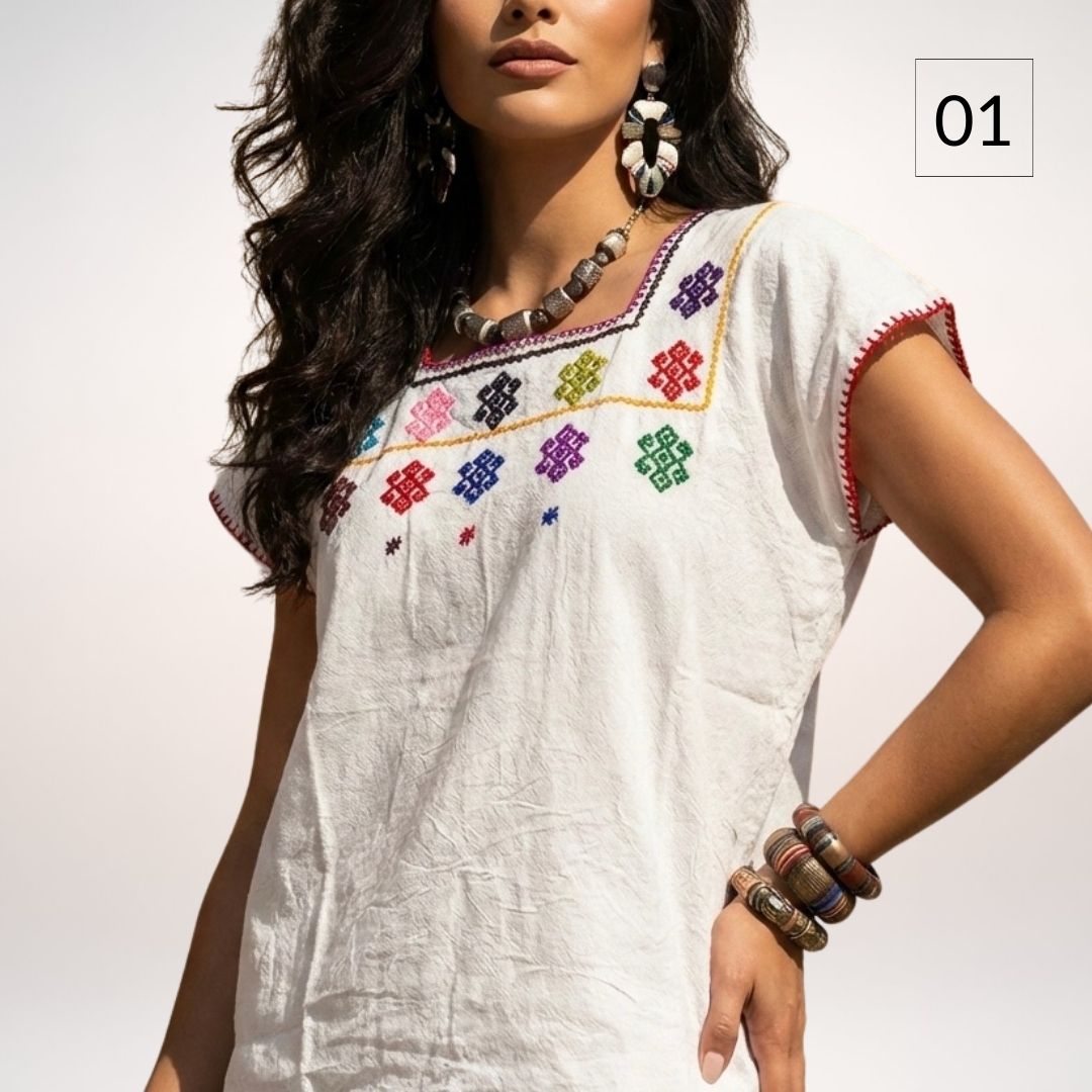 Blusa Esencia | Bordado a Mano en Manta Cruda