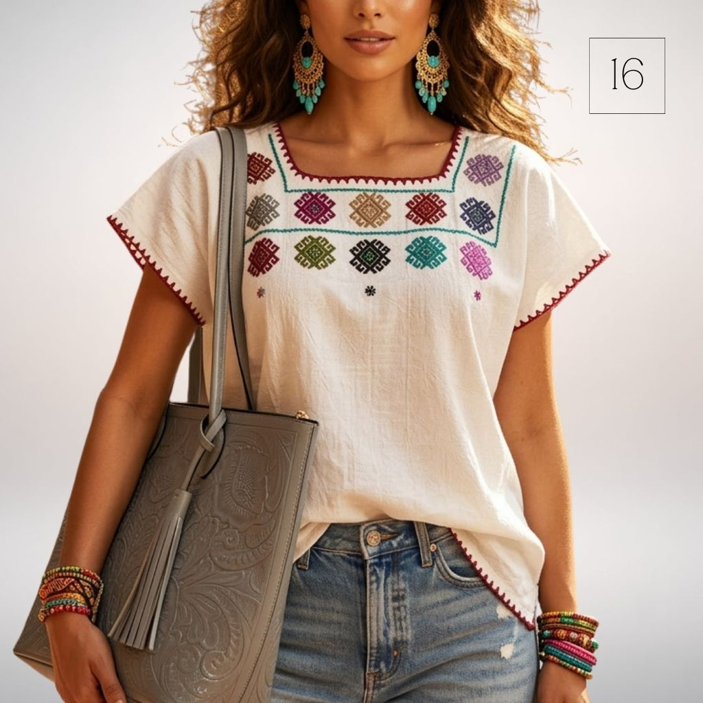 Blusa Esencia | Bordado a Mano en Manta Cruda