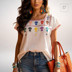 Blusa Esencia | Bordado a Mano en Manta Cruda