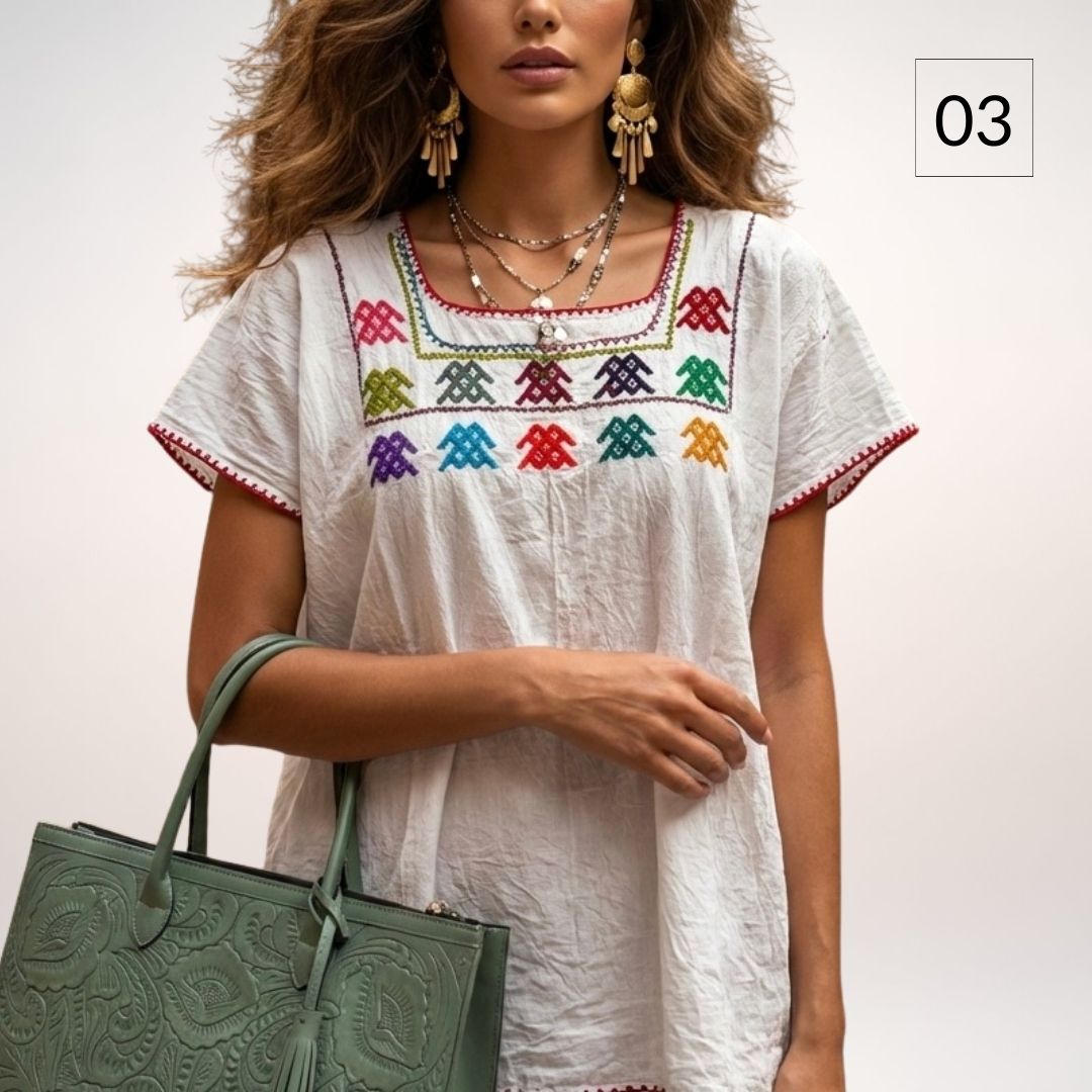 Blusa Esencia | Bordado a Mano en Manta Cruda