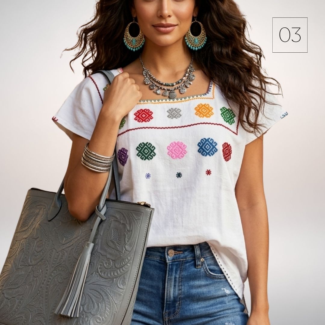 Blusa Esencia | Bordado a Mano en Manta Cruda