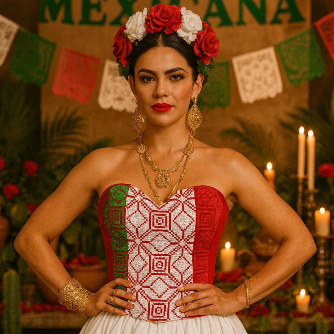 Top Artesanal Mexicano Corset Bordado en Punto de Cruz Colección