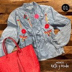 Camisa Tehuacan Denim - MÉXICO ARTE Y MODA - Blusa Bordada