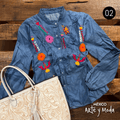 Camisa Tehuacan Denim - MÉXICO ARTE Y MODA - Blusa Bordada