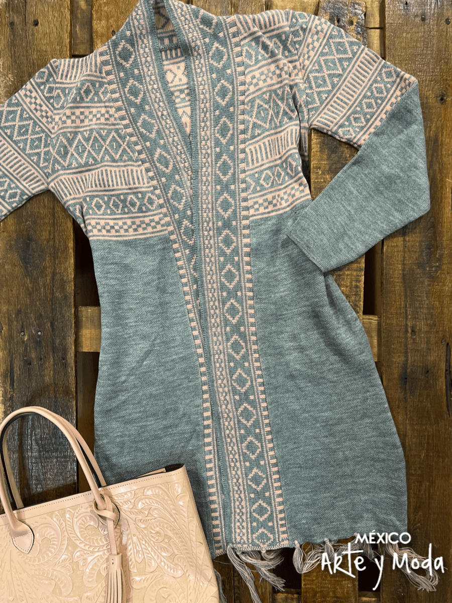 Cardigan Flecos Largo - MÉXICO ARTE Y MODA - Sudaderas y Suéteres