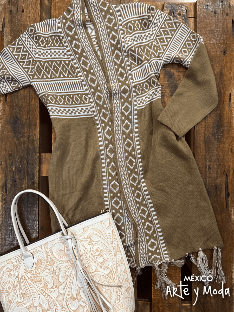 Cardigan Flecos Largo - MÉXICO ARTE Y MODA - Sudaderas y Suéteres