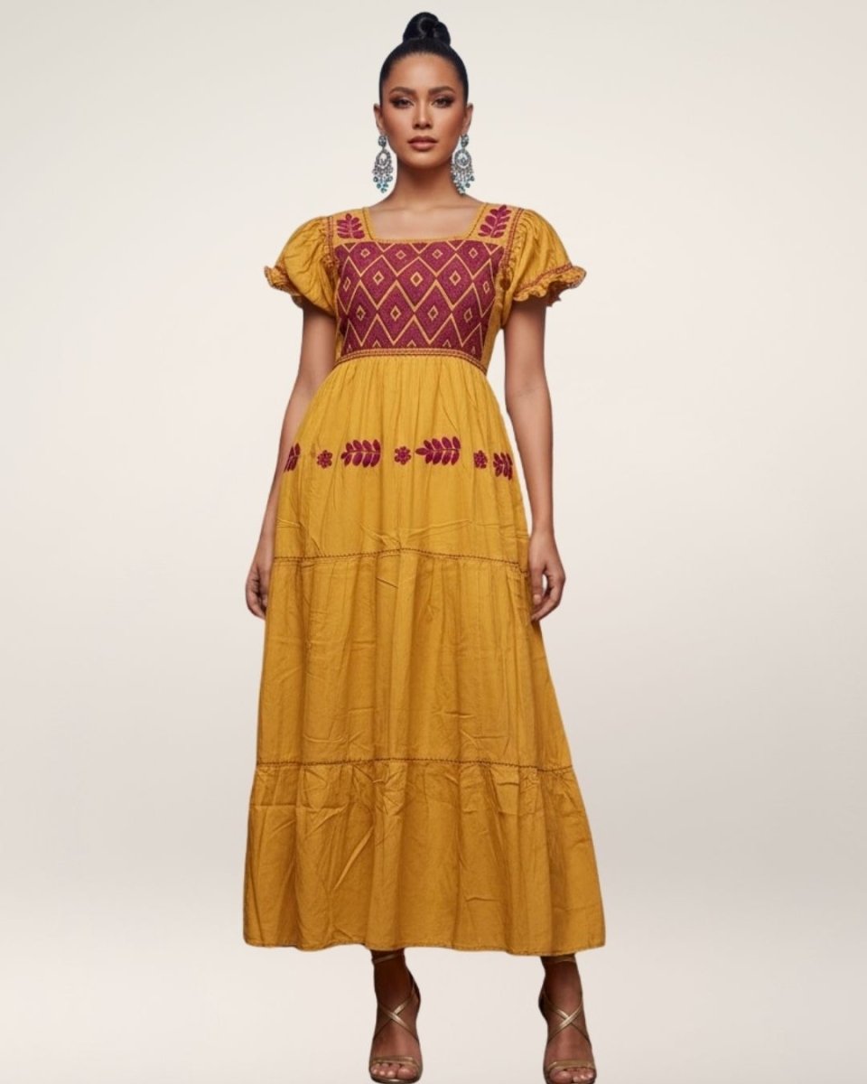 Maxi Vestido Fusiones | San Andres - Rococo - MÉXICO ARTE Y MODA - Vestido Bordado