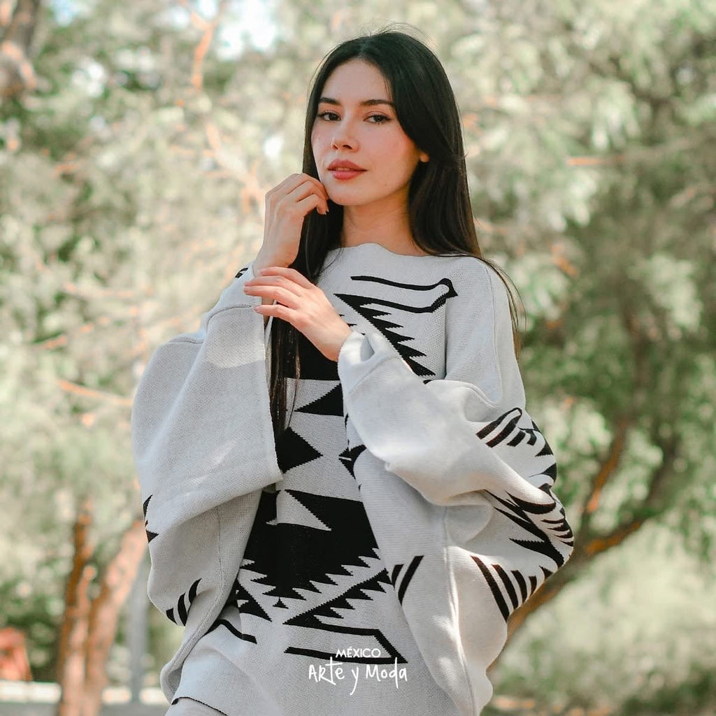 Poncho de Punto Tribal - MÉXICO ARTE Y MODA - Sudaderas y Suéteres