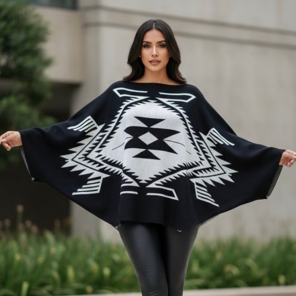 Poncho Senda Maya - Tejido de punto artesanal - MÉXICO ARTE Y MODA - Sudaderas y Suéteres
