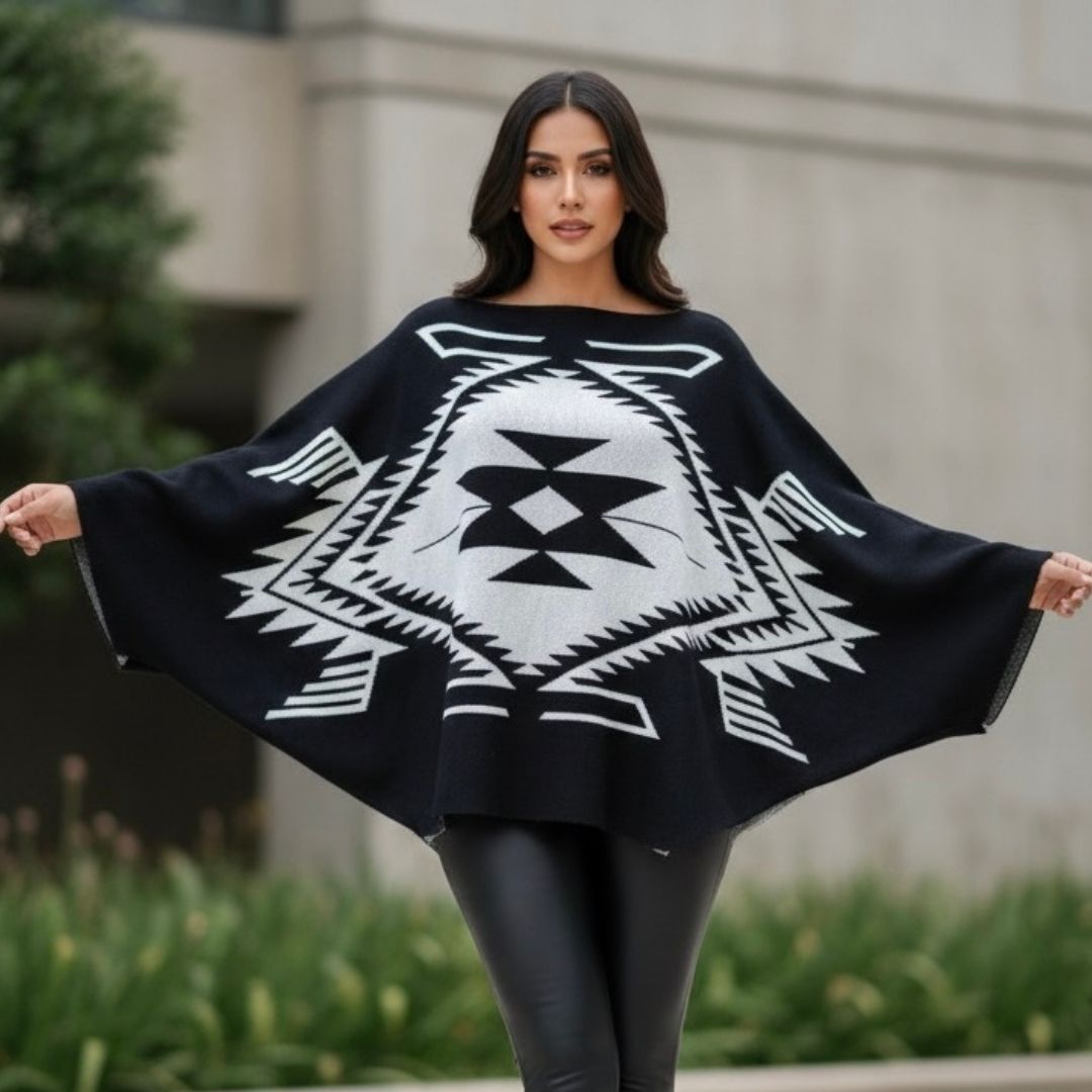 Poncho Senda Maya - Tejido de punto artesanal - MÉXICO ARTE Y MODA - Sudaderas y Suéteres