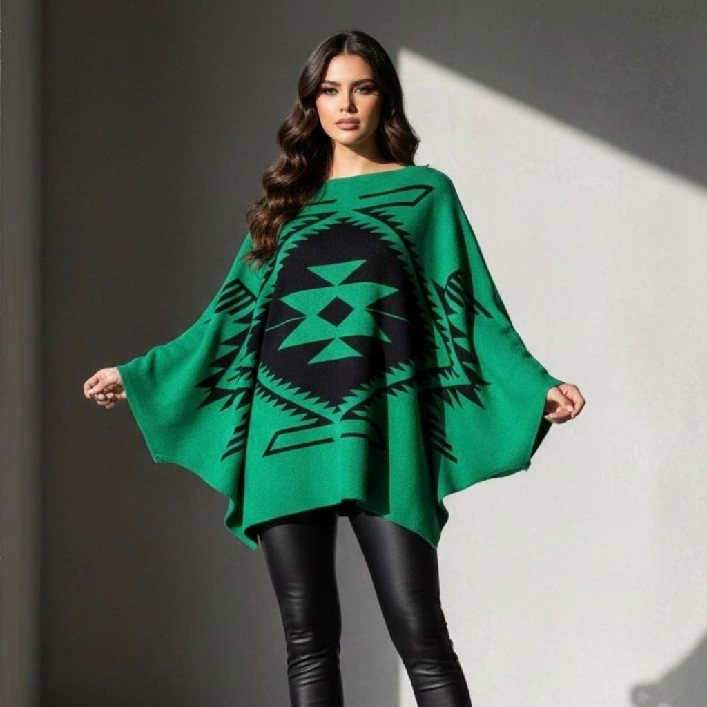 Poncho Senda Maya - Tejido de punto artesanal - MÉXICO ARTE Y MODA - Sudaderas y Suéteres