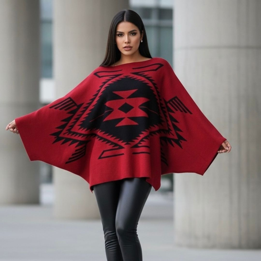 Poncho Senda Maya - Tejido de punto artesanal - MÉXICO ARTE Y MODA - Sudaderas y Suéteres
