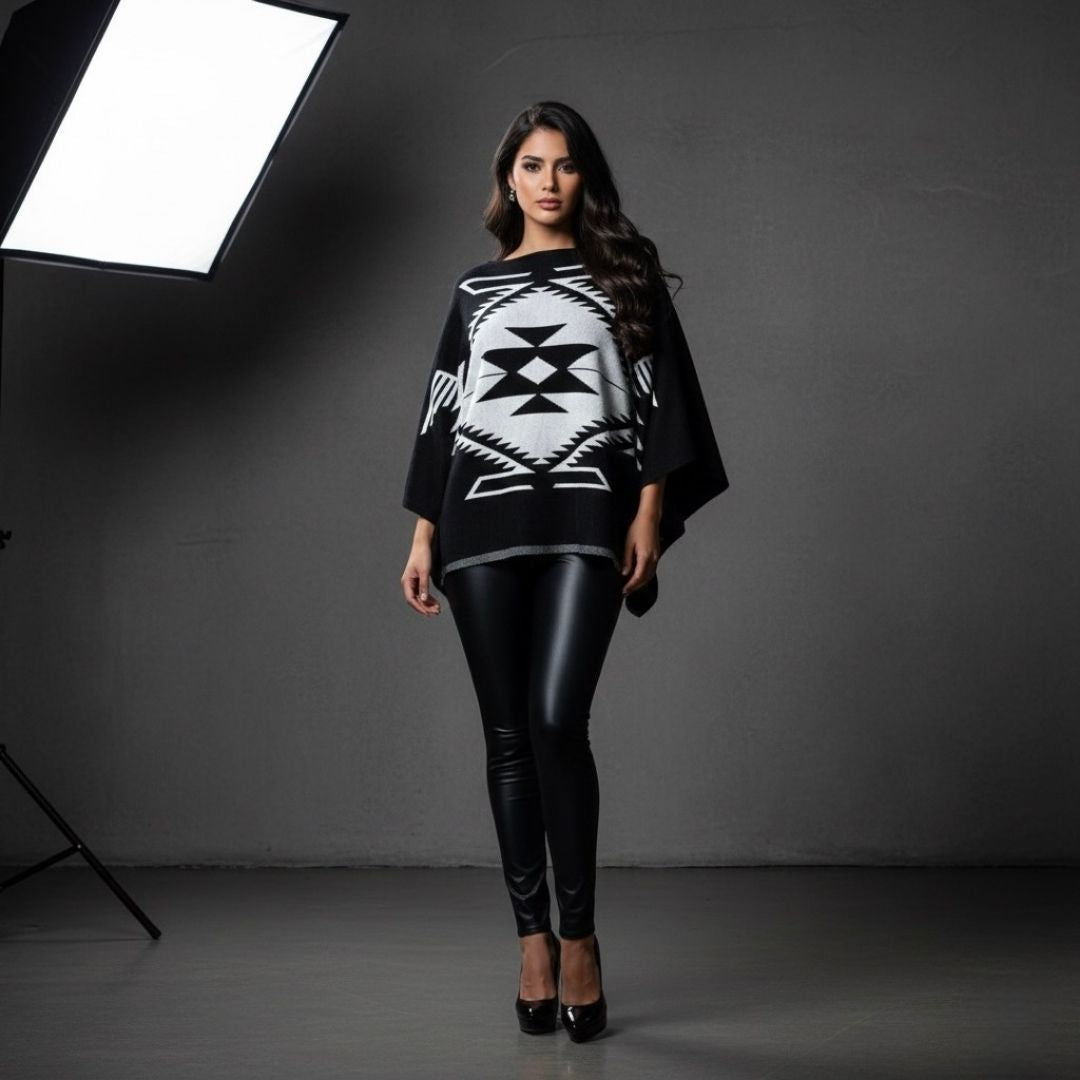 Poncho Senda Maya - Tejido de punto artesanal - MÉXICO ARTE Y MODA - Sudaderas y Suéteres