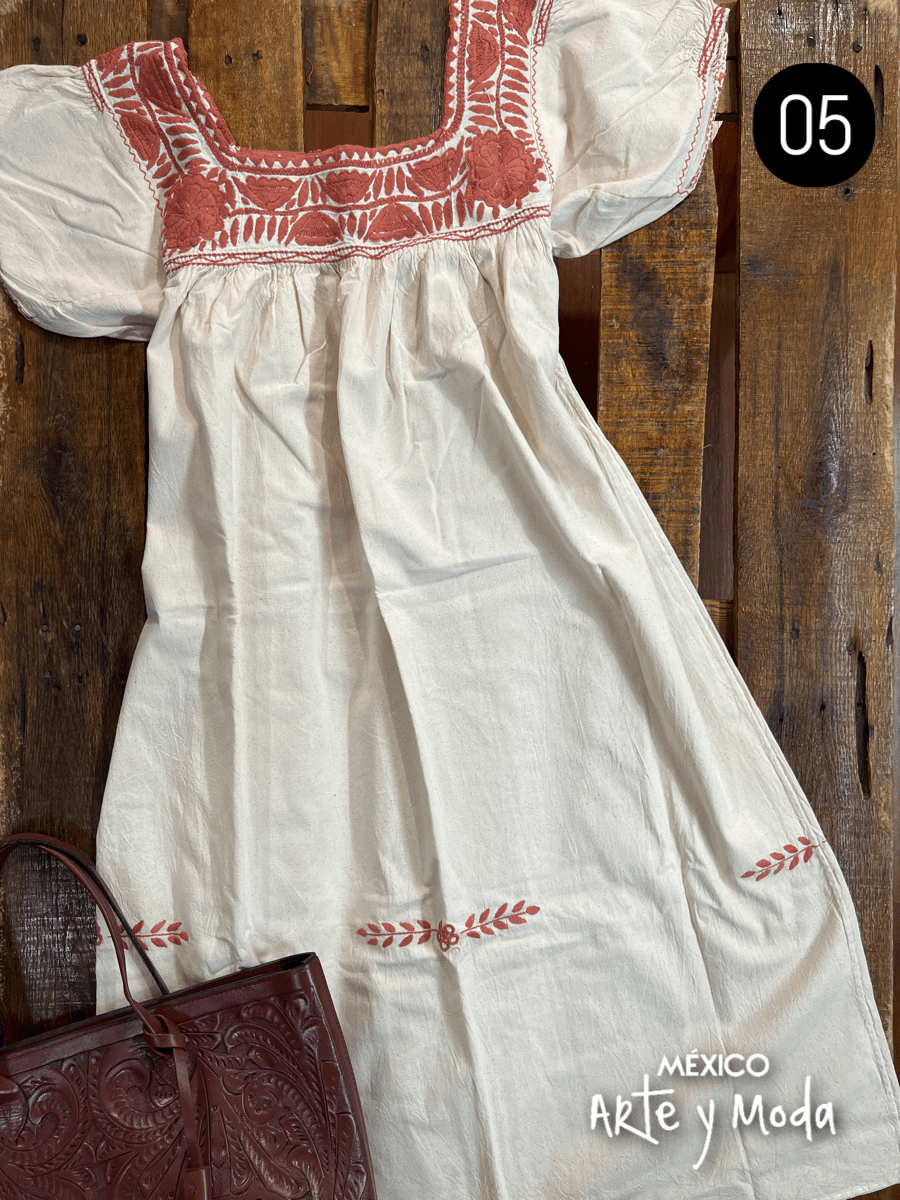 Vestido Aguacatenango Manta - MÉXICO ARTE Y MODA - Vestido Bordado