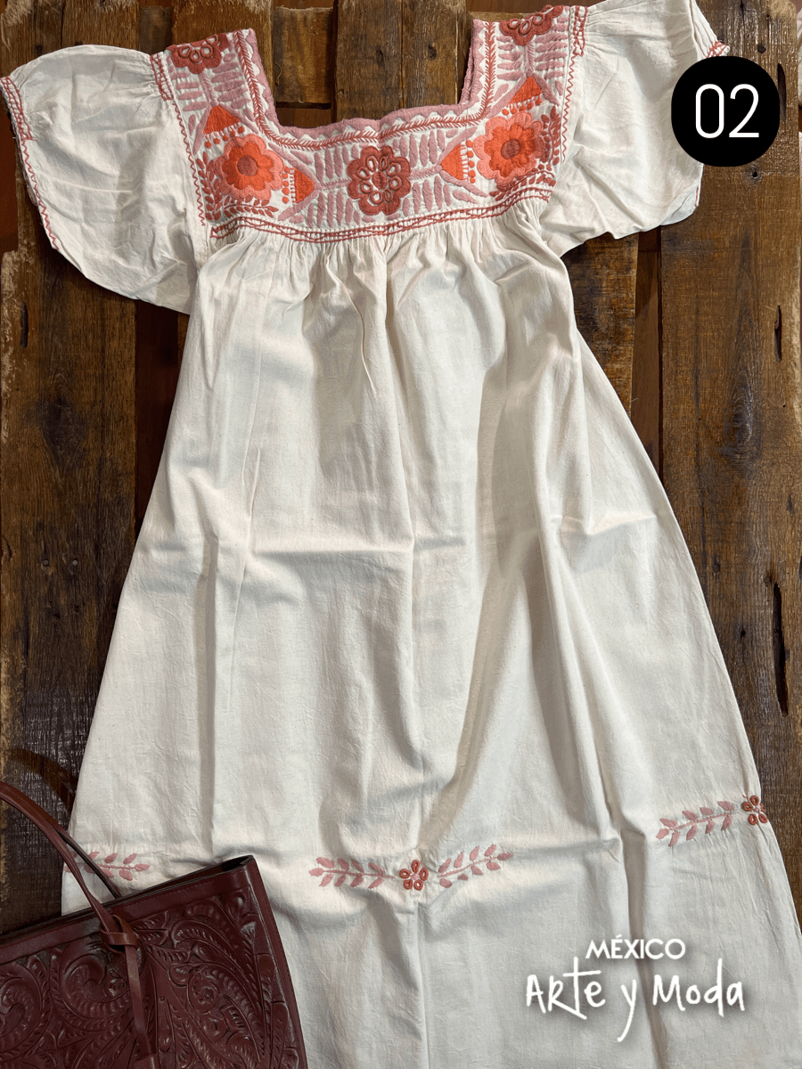 Vestido Aguacatenango Manta - MÉXICO ARTE Y MODA - Vestido Bordado