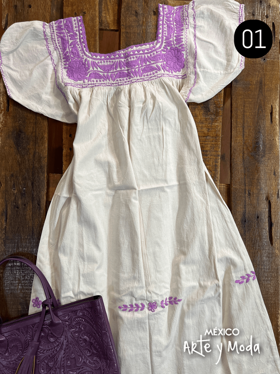 Vestido Aguacatenango Manta - MÉXICO ARTE Y MODA - Vestido Bordado