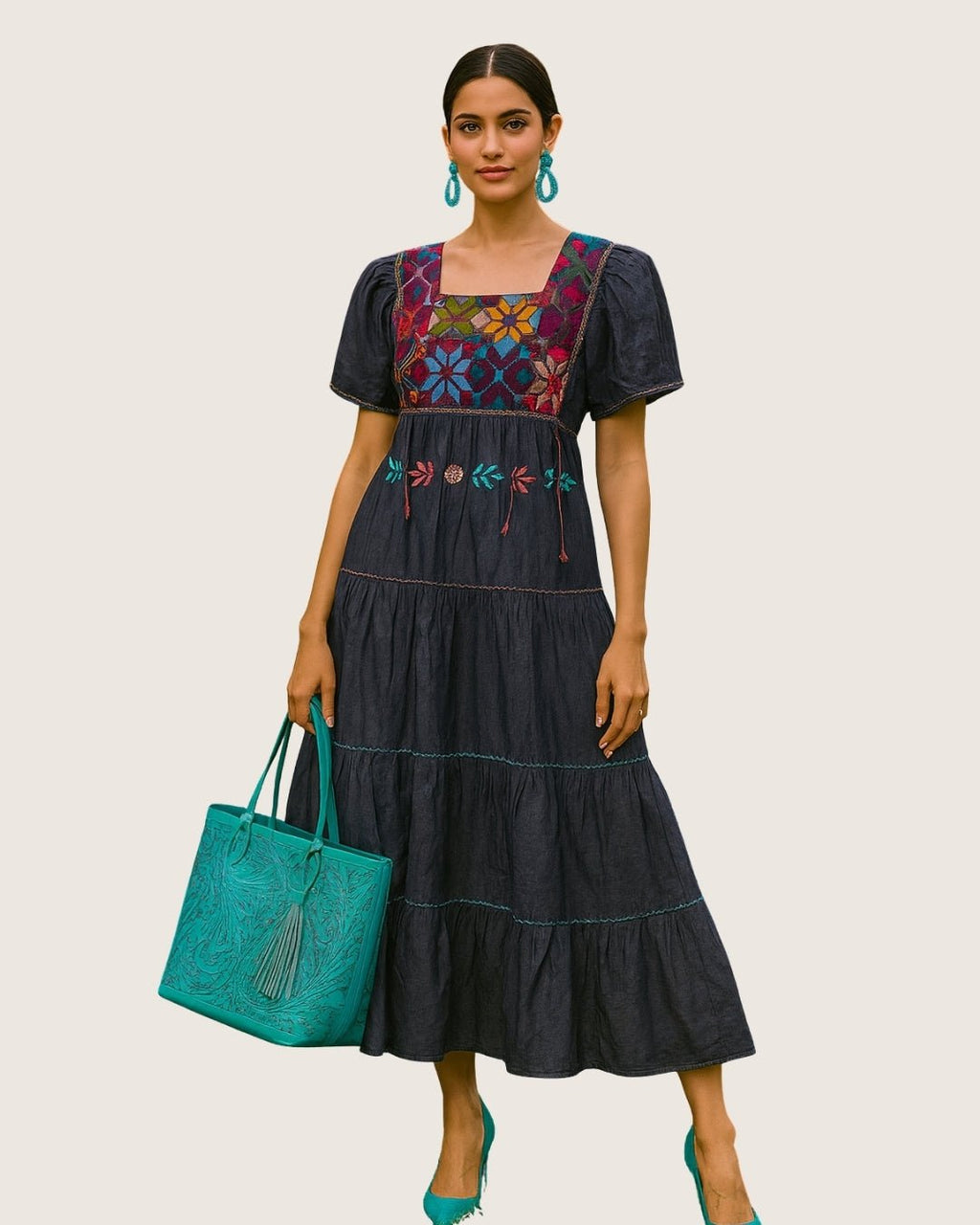 Vestido Estrella Mezclilla - MÉXICO ARTE Y MODA - Vestido Bordado
