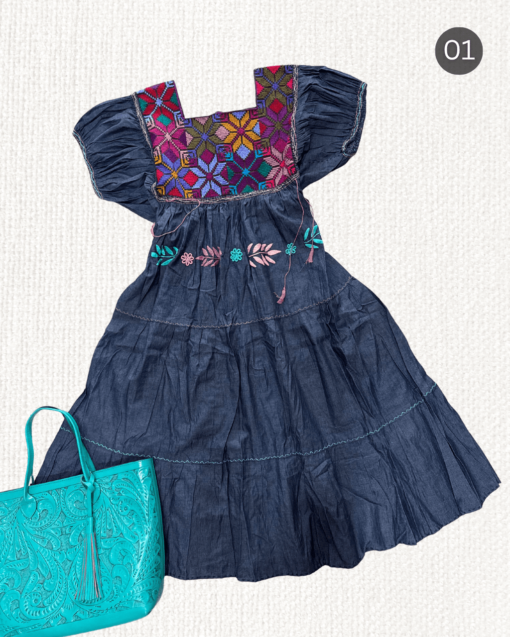 Vestido Estrella Mezclilla - MÉXICO ARTE Y MODA - Vestido Bordado