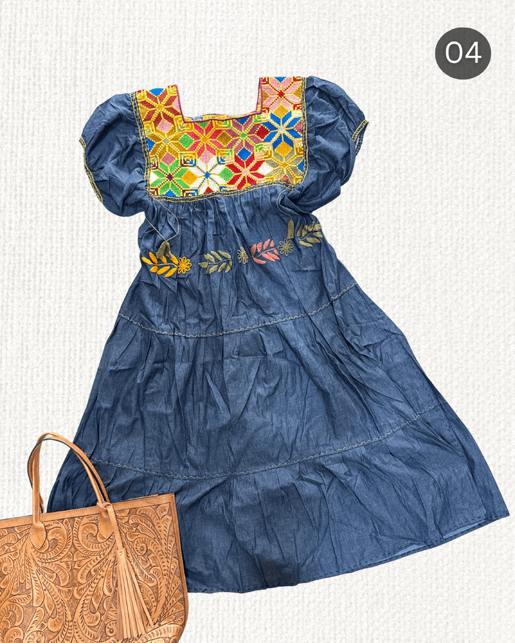 Vestido Estrella Mezclilla - MÉXICO ARTE Y MODA - Vestido Bordado