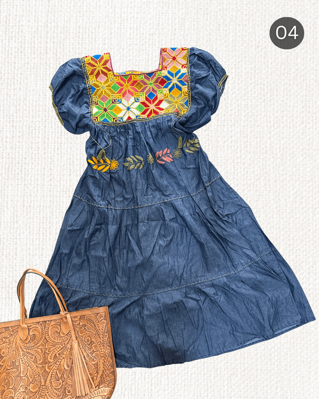 Vestido Estrella Mezclilla - MÉXICO ARTE Y MODA - Vestido Bordado