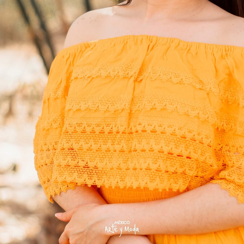 Vestido Maxi Campesino Encaje - MÉXICO ARTE Y MODA - Vestido