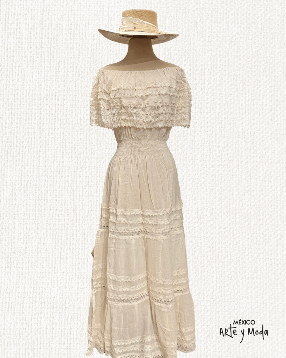 Vestido Maxi Campesino Encaje - MÉXICO ARTE Y MODA - Vestido