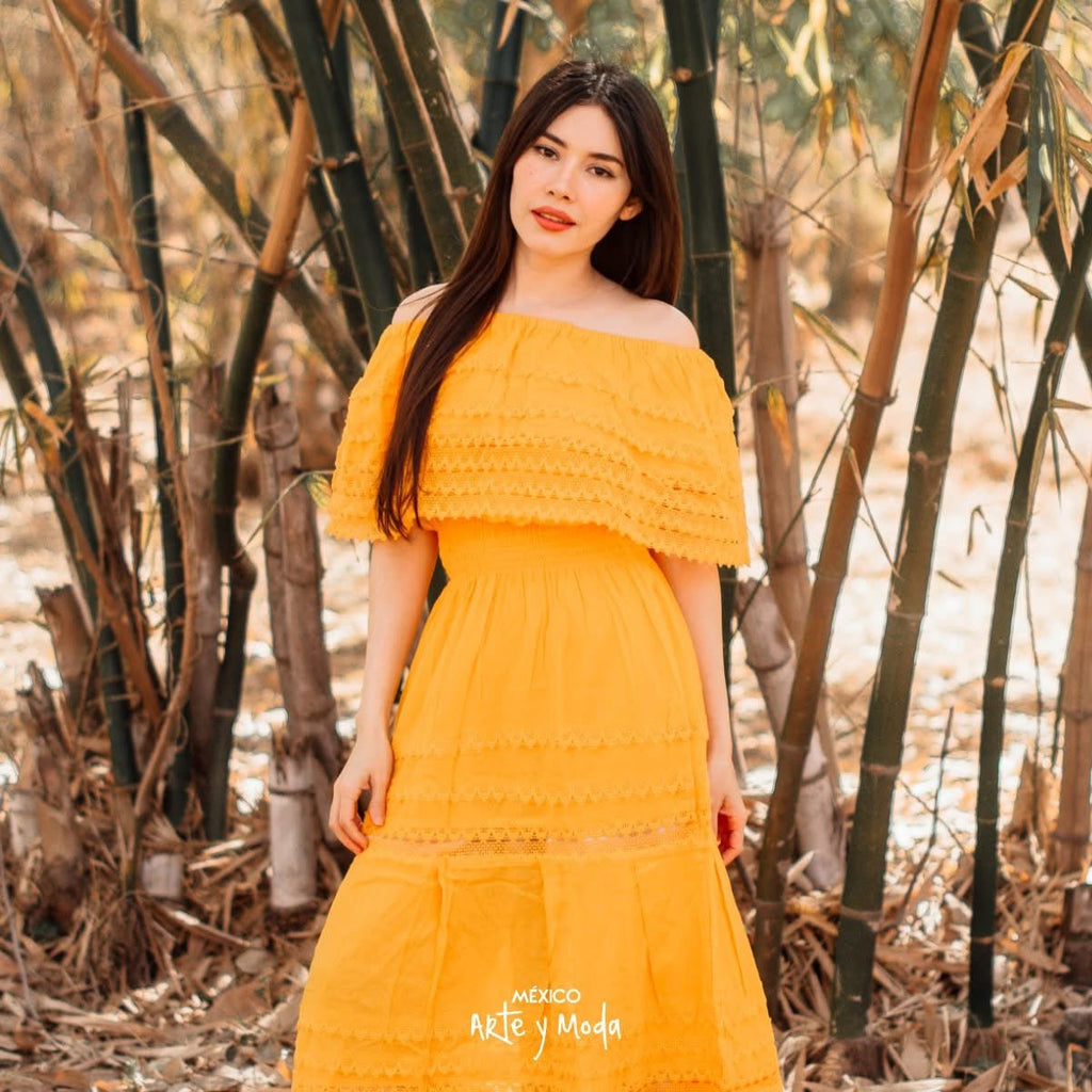 Vestido Maxi Campesino Encaje - MÉXICO ARTE Y MODA - Vestido