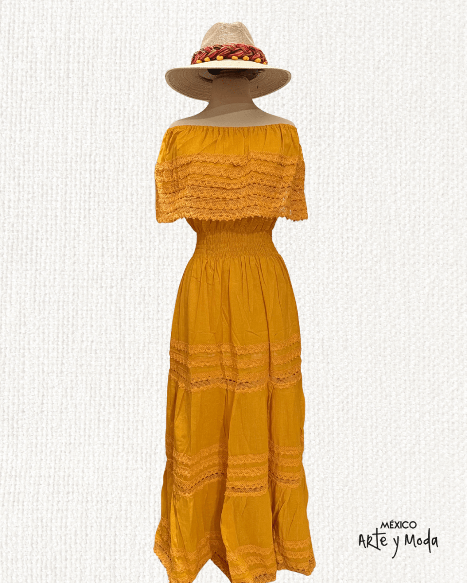 Vestido Maxi Campesino Encaje - MÉXICO ARTE Y MODA - Vestido