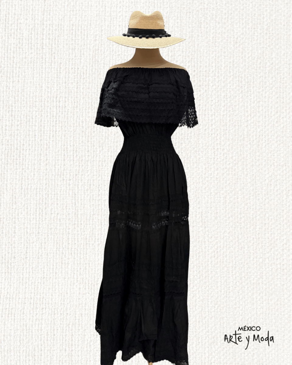Vestido Maxi Campesino Encaje - MÉXICO ARTE Y MODA - Vestido