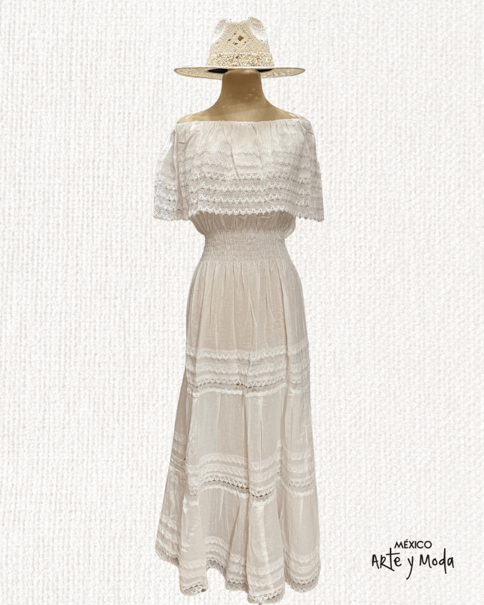 Vestido Maxi Campesino Encaje - MÉXICO ARTE Y MODA - Vestido
