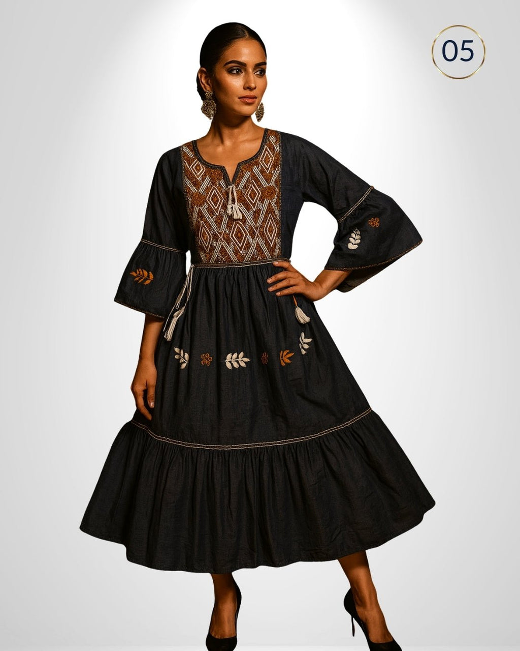 Vestido Mezclilla San Andres Campana - MÉXICO ARTE Y MODA - Vestido Bordado