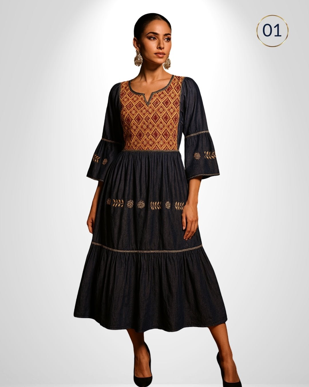 Vestido Mezclilla San Andres Campana - MÉXICO ARTE Y MODA - Vestido Bordado