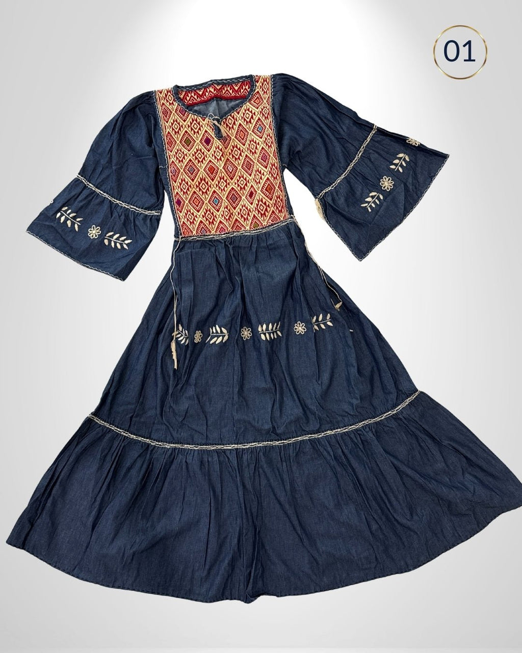 Vestido Mezclilla San Andres Campana - MÉXICO ARTE Y MODA - Vestido Bordado