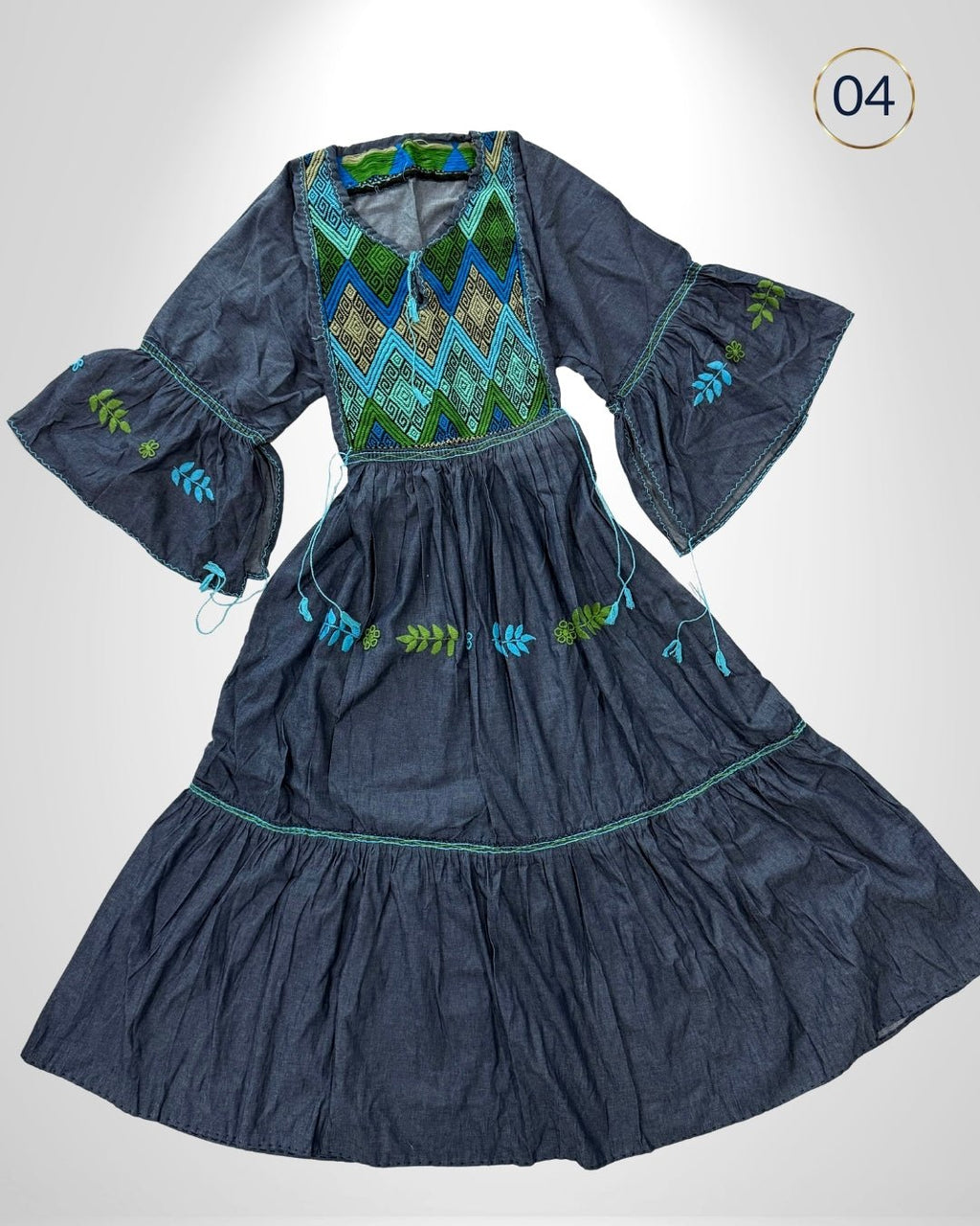Vestido Mezclilla San Andres Campana - MÉXICO ARTE Y MODA - Vestido Bordado