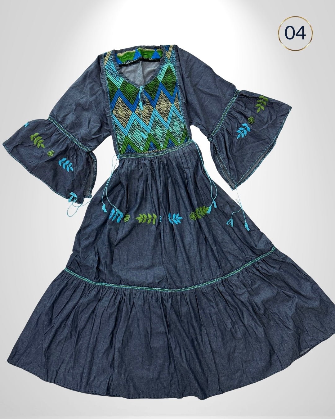 Vestido Mezclilla San Andres Campana - MÉXICO ARTE Y MODA - Vestido Bordado