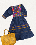 Vestido Milpa Mezclilla - MÉXICO ARTE Y MODA - Vestido Bordado