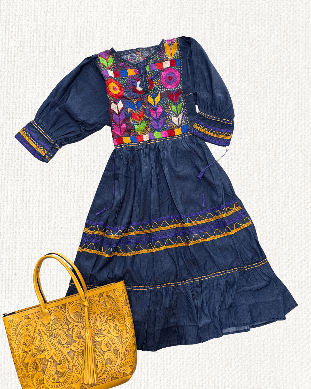 Vestido Milpa Mezclilla - MÉXICO ARTE Y MODA - Vestido Bordado